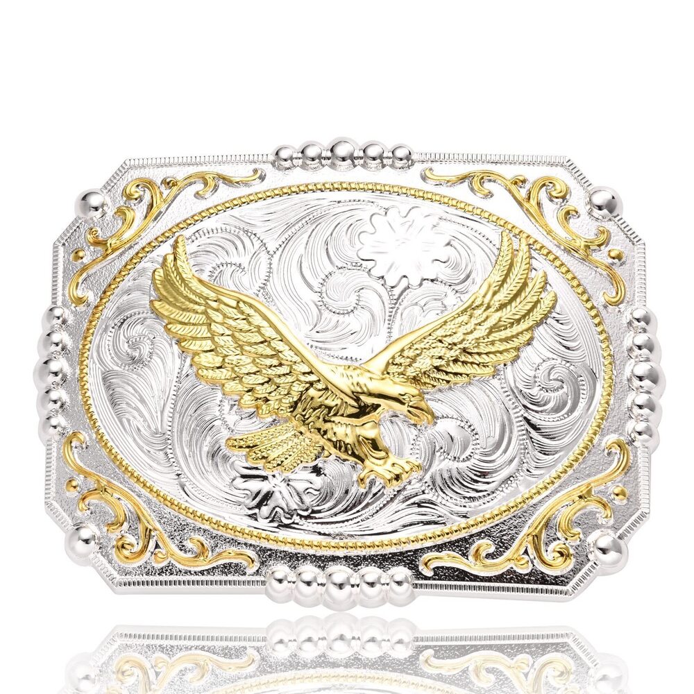 7247 Western Belt Buckle Large Belt Buckle with Golden Soaring Eagle